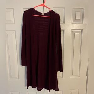 Maroon knee length cardigan size small